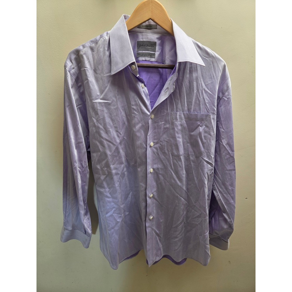 John W. Nordstrom Signature Mens 16 32 Purple Egyptian Cotton Dress Shirt Italy
